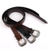 Retro Western-Style Leather Belt with Carved Metal Buckle and Embossed Design