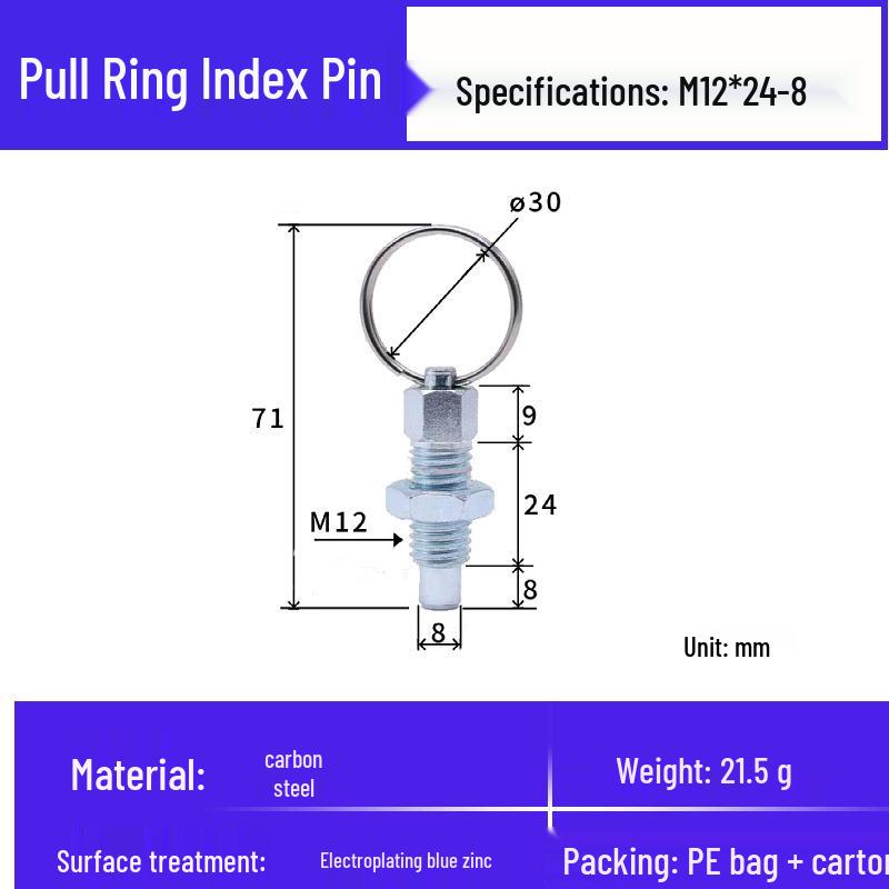Stainless Steel Self-Locking Pull Ring Pin with Knob and Plunger Spring for Indexing and Locating