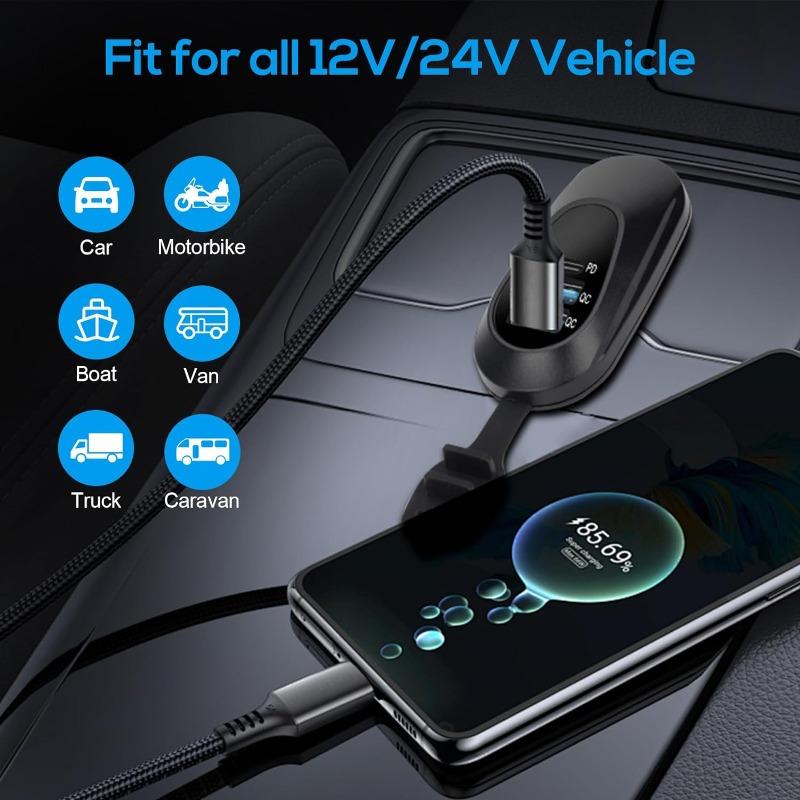 12V USB Car Charging Socket 60W Dual QC3.0 USB A & PD3.0 Type C USB Outlet Car Fast Charging Adapter for 12V Car Marine Truck RV