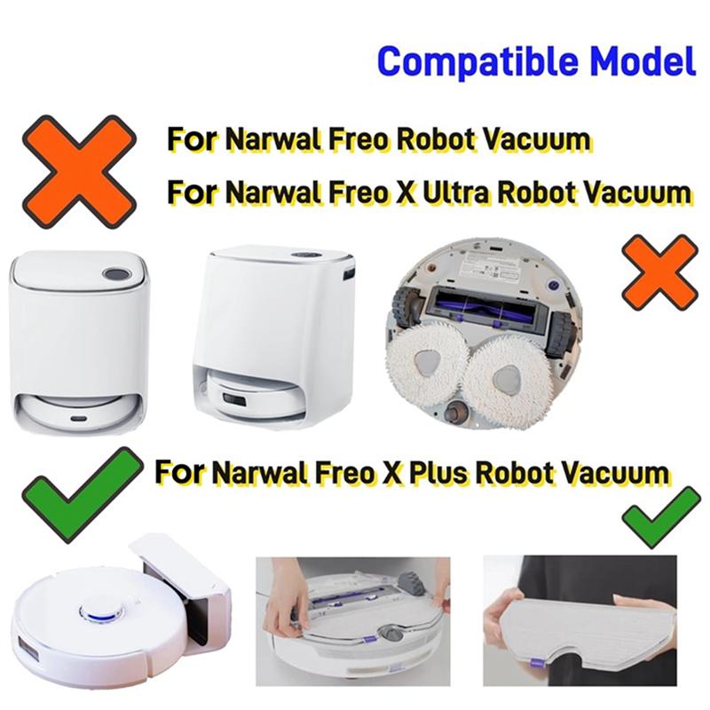 A20F-For Narwal Freo X Plus Robot Vacuum Cleaner Accessories Main Side Brush Hepa Filter Mop Pads Dust Bags Spare Attachments