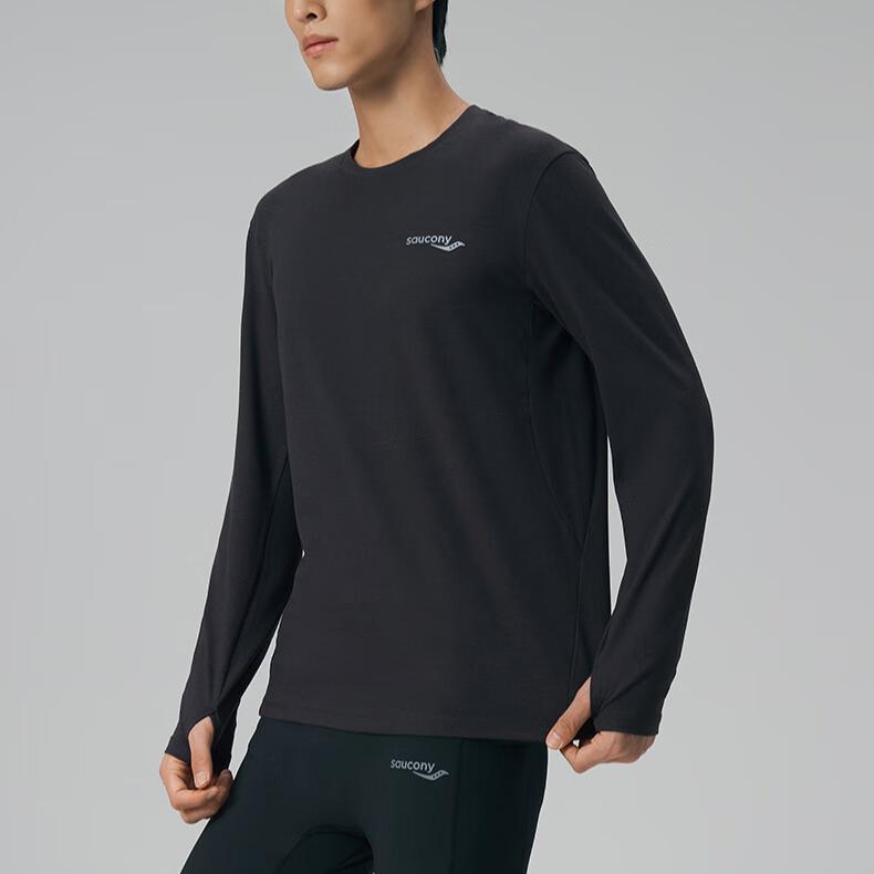 Saucony Running Training Series Casual Sports Solid Color Logo Comfortable Crew Neck Long Sleeve T-Shirt Men Tops Earth SA2259LT01T-CO021