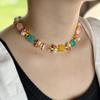 Vintage Color Diamond-Set Square Resin Pearl Necklace French Vintage Light Luxury Clavicle Chain Necklace Women