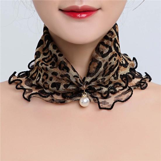 Scarf Painting Print Imitation Pearl Durable Ruffle Edge Lady Headscarf for Banquet