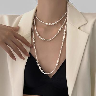 Bead White Pearl Necklace French Retro Elegant Temperament Double Layer Sweater Chain Fashion Temperament High Sense Necklace