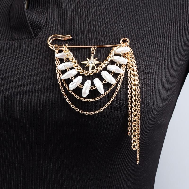 Multi Layer Stylish Eight Pointed Star Tassels Brooch Lightweight Sweater Shawl Clip Alloy Jewelry Accessory