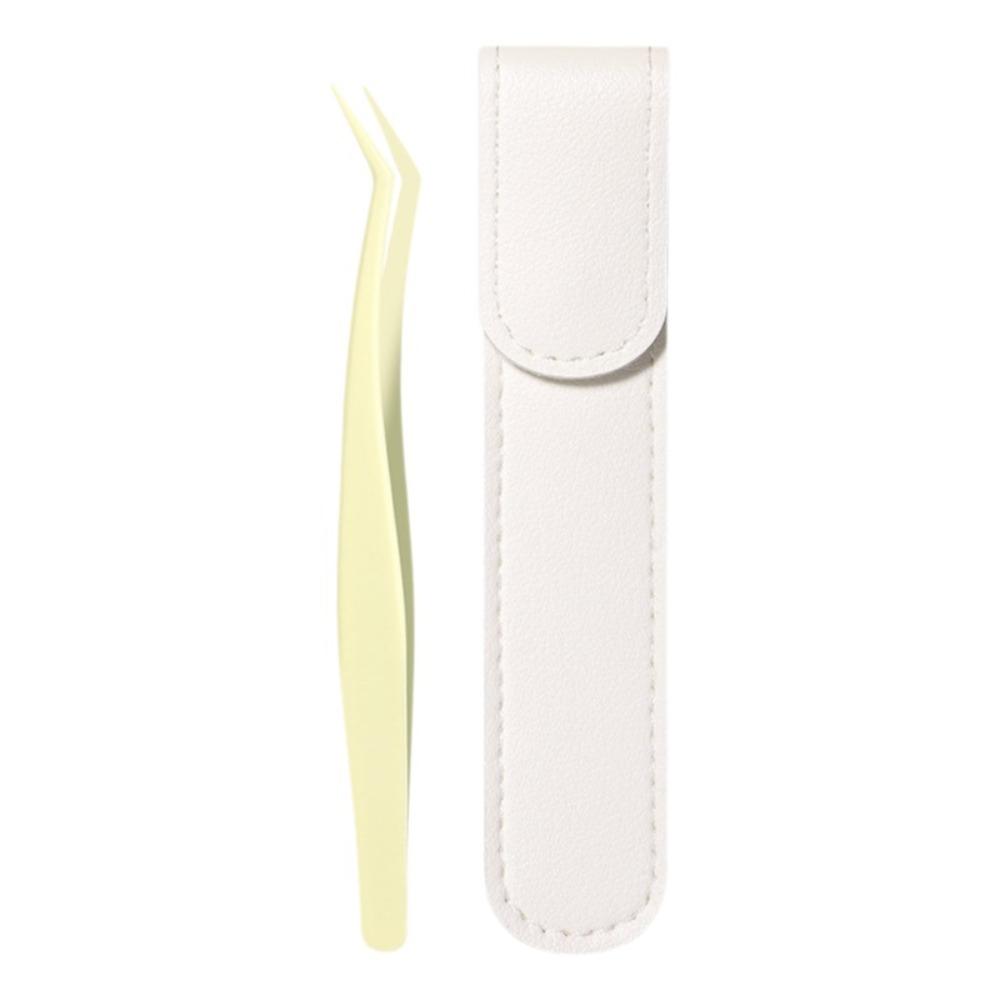 

Stainless Steel False Eyelash Tweezers High Precision With Leather Case Lashes Extension Tweezer Anti-static Eyelash Curler жовтий