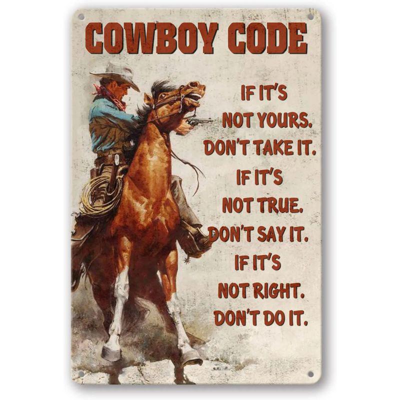 Wild West Cowboy Retro Tin Sign: Vintage American Bar & Restaurant Wall Decor