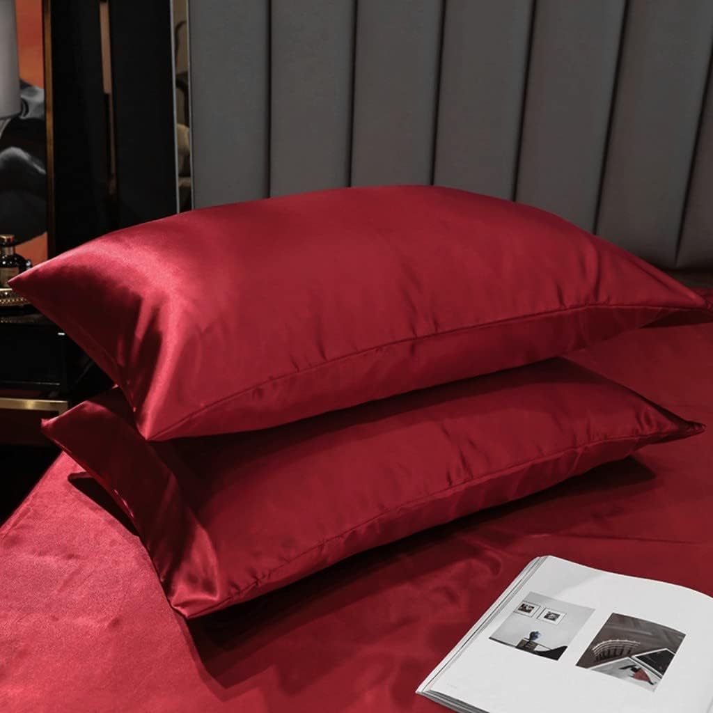 Satin Bedding Set King Wine Red Silk Like Satin Duvet Cover Set Luxury Soft Burgundy Comforter Cover Adults Bedroom Decor Chic Luxurious Sil