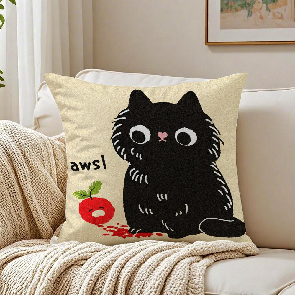 Hand Drawn Cartoon Happy Cat Cushion Cover Pillowcase Antidustmite living Room Sofa Decor Cushion Room