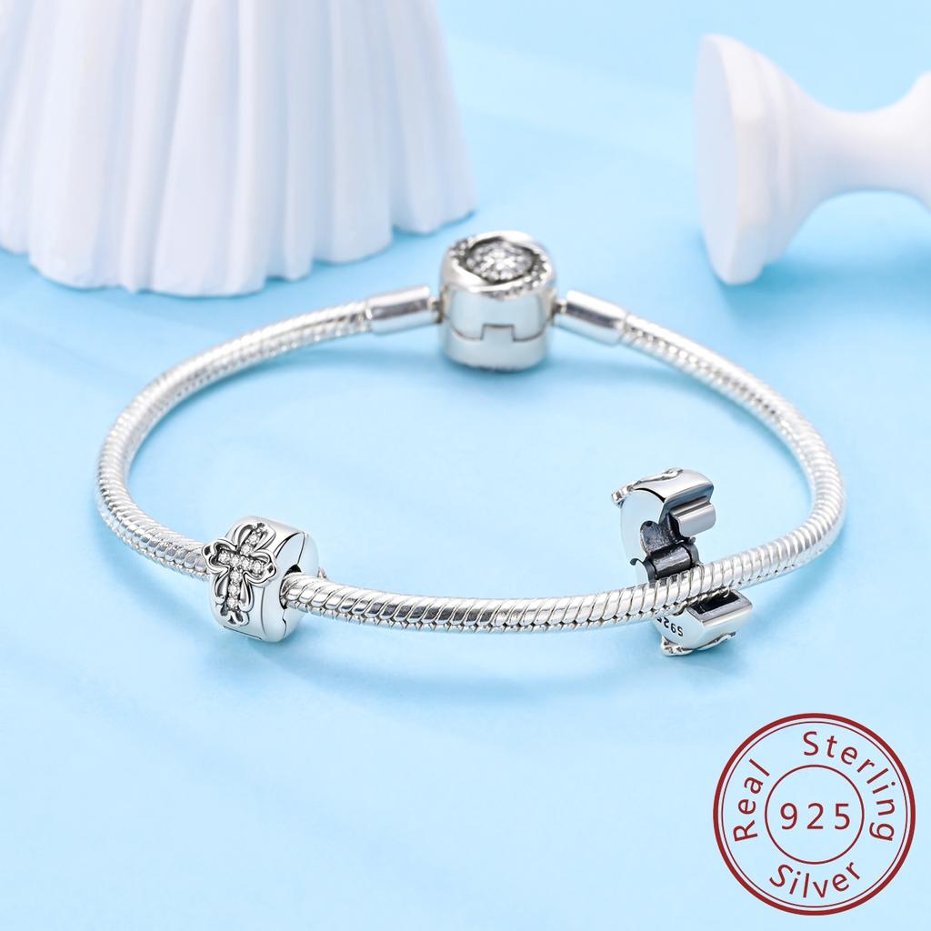 New In Copper Retro Cross Fixing Clip Clasp Beads Charms Jewelry Fit Original Bracelet For Women Diy Gift