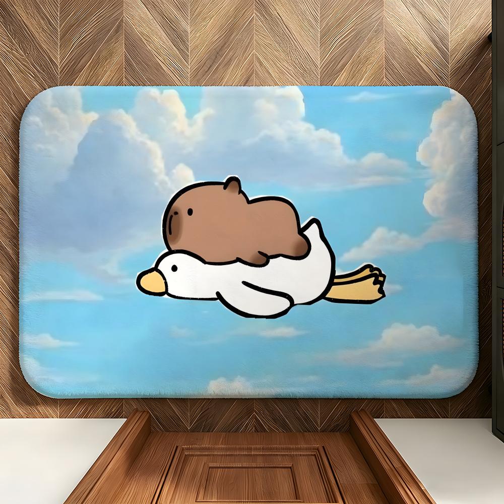 Animal C-Capybara Floor Mat Soft Flannel Entrance Door Mat Non Slip Absorbent Bathroom Bedroom Floor Rug