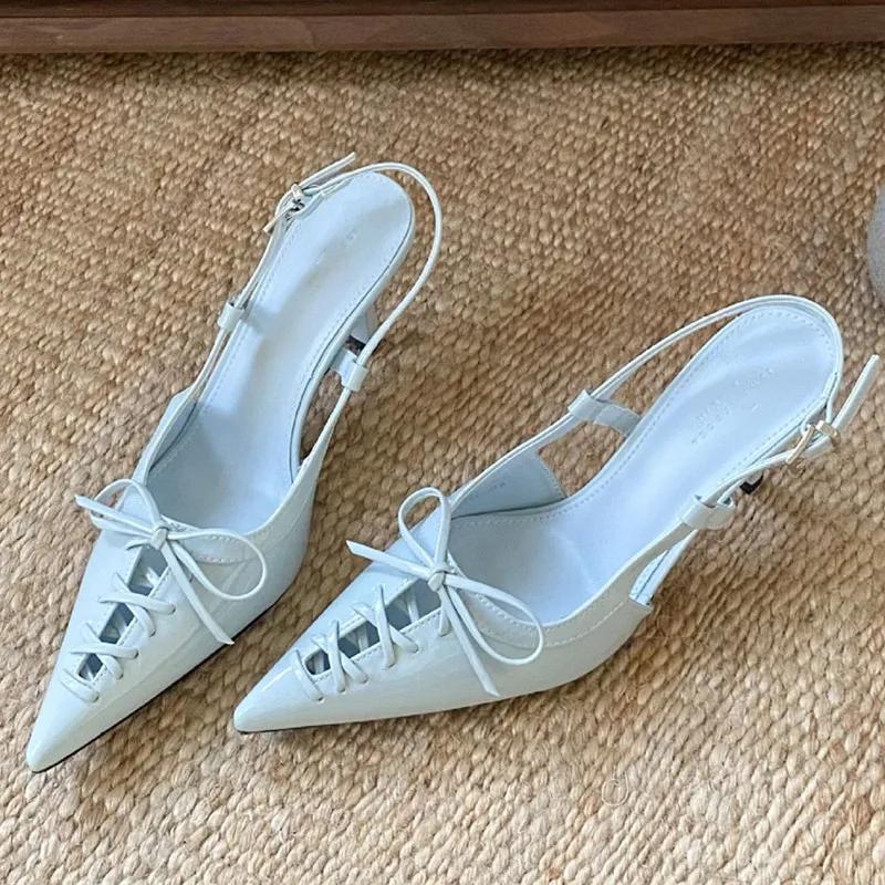 Fashion New Pointed Toe Patent Leather Strappy Design Women Pumps Elegant Thin High Heels Summer Fashion Hollow Slingback Heeled Sandals