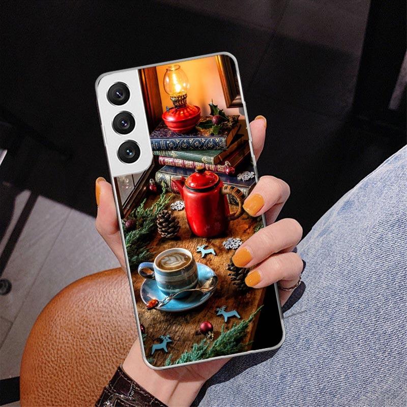 Winter Coffee Christmas Phone Case For Samsung Galaxy S24 S25 Edge S26 Ultra S23 S22 S21 Plus S20 FE + Personalized Print Cover