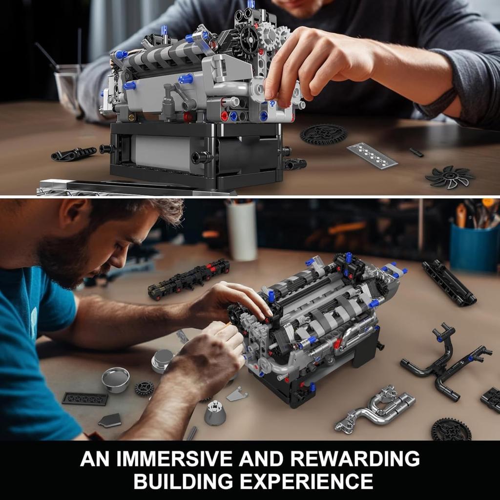 Mould King 10205 V12 Engine Building Working Car Engine STEM Educational DIY Engineering Gift for Adults and Kids Blocks, 733+ Pieces, Model, Kit,