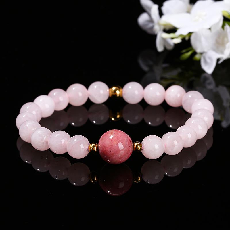 Women's Pink Crystal Bead Bracelet with Red Pattern - Lucky Stone Jewelry Gift