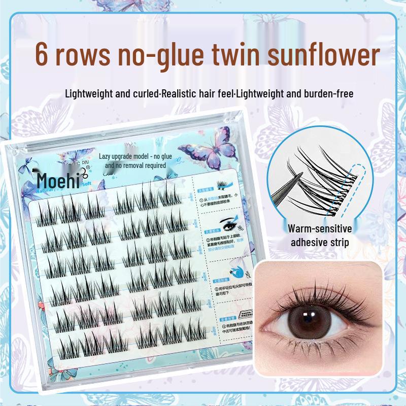 

6-рядные самоклеящиеся накладные ресницы «Колосок» и «Подсолнух» двойной длины: Естественный, Сегментированный Кластерный Дизайн