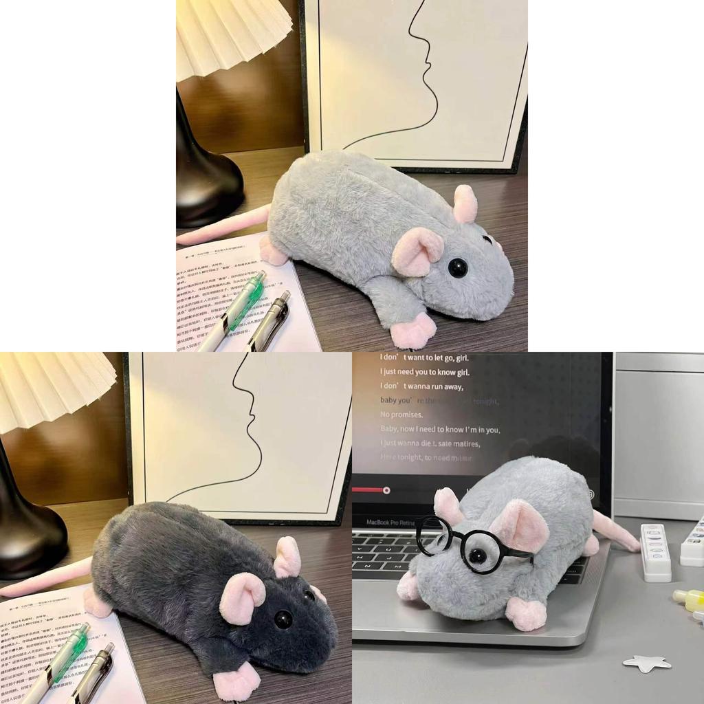 Plush Mouse Pencil Case With Cartoon Design For Students And Kids