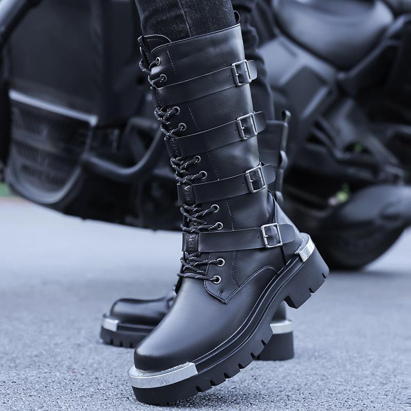 Módní pánské boty Vysoce kvalitní kožené boty do půl lýtek Pánské motorkářské boty Britský styl Pánské rytířské boty Botas Para Hombre