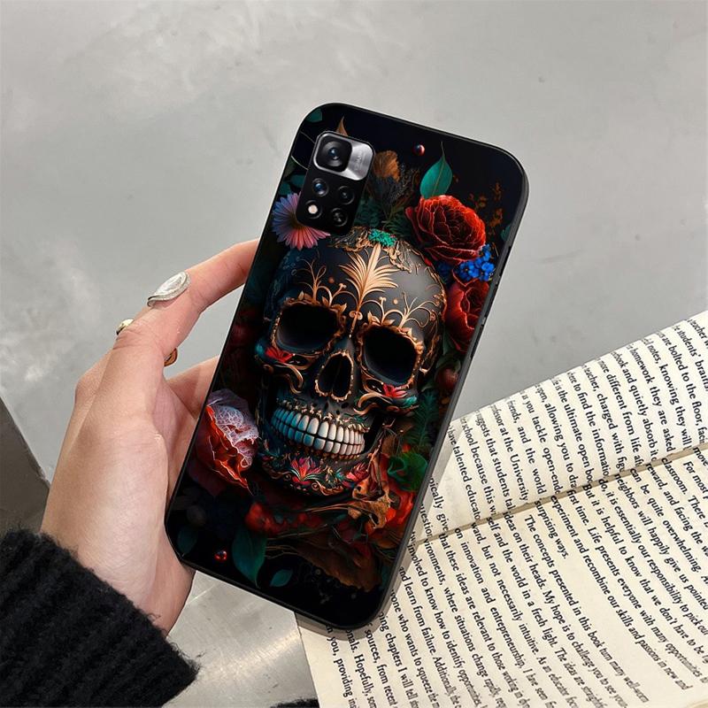 Schädel Blume Kunst Telefon Fall Für Xiaomi Redmi hinweis 13 12 Pro 11S 11 10 Pro 10S 12S Redmi 10 9C 13C