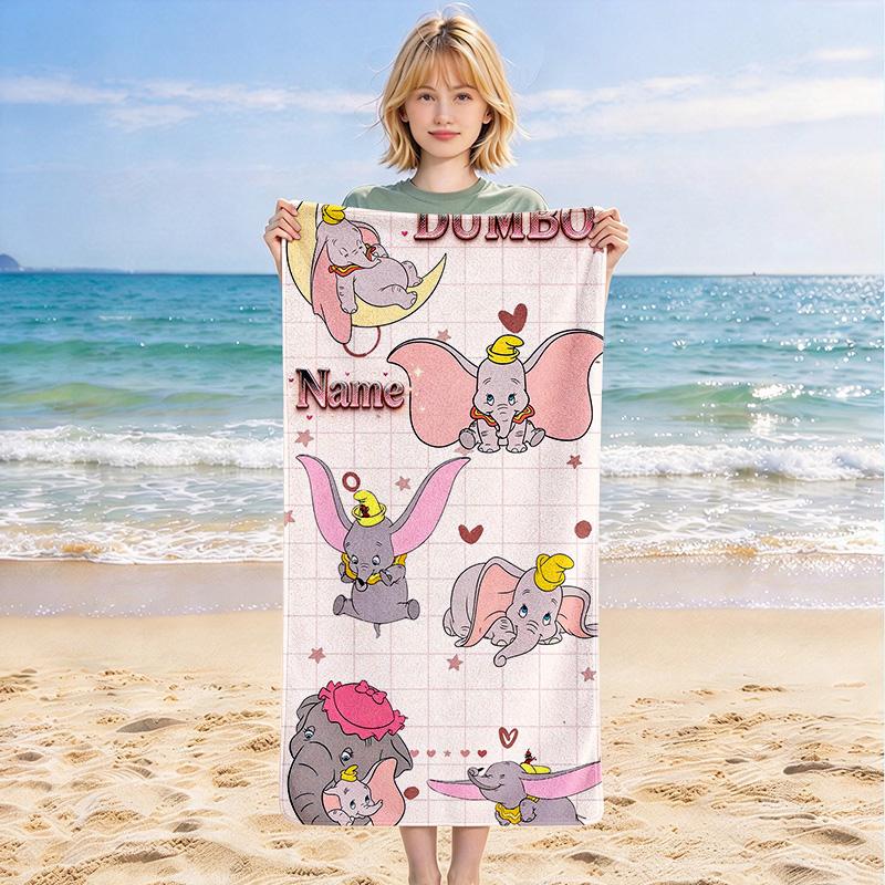 Custom Name Cute Dumbo Stylish Digital Printing Beach Towel Quick‑Drying Absorbent Blanket for Beach Pool Gym Travel