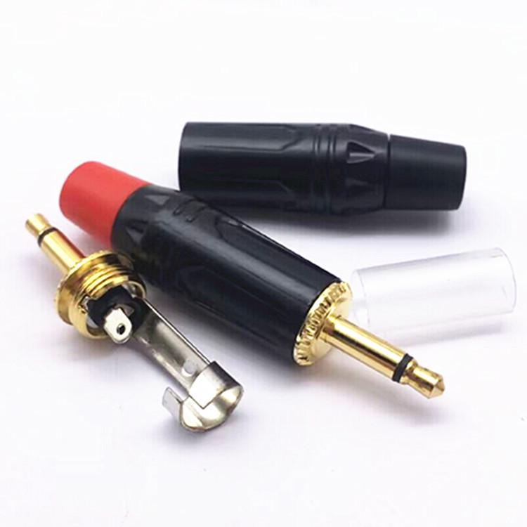 Gold-Plated 3.5mm Black Electrophoretic Audio Plug with Large Shell and 6mm Tail Hole for Two-Core Microphone