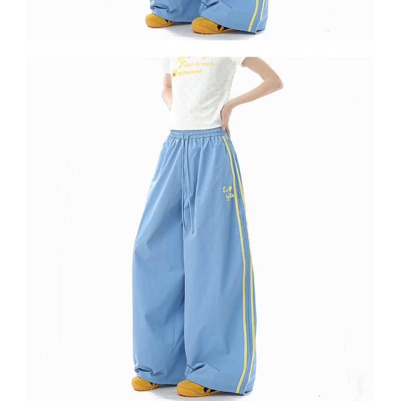Mens Striped Track Pants Loose Straight Leg High Street Casual Blue Pink