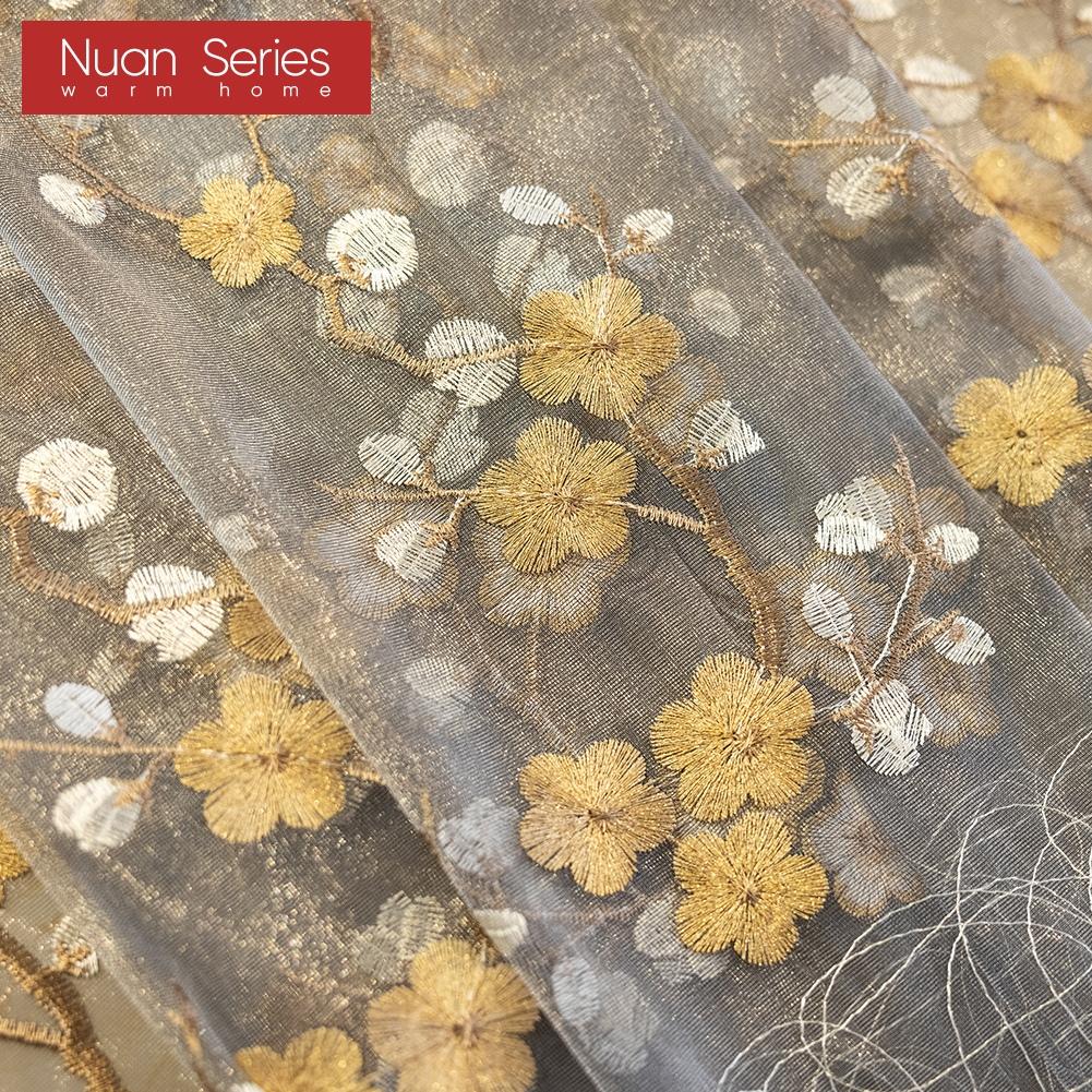 1PC Nuan Series European Retro Embroidered Sheer Curtain, Plum Blossom Pattern Transparent Curtain for Living Room Bedroom Balcony Window Home Decor
