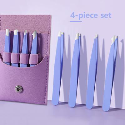 4Pcs Eyebrow Hair Removal Tweezers Stainless Steel Eyelash Clip Professional Lash Tweezer Set Eyebrow Forceps Tip Makeup Tools