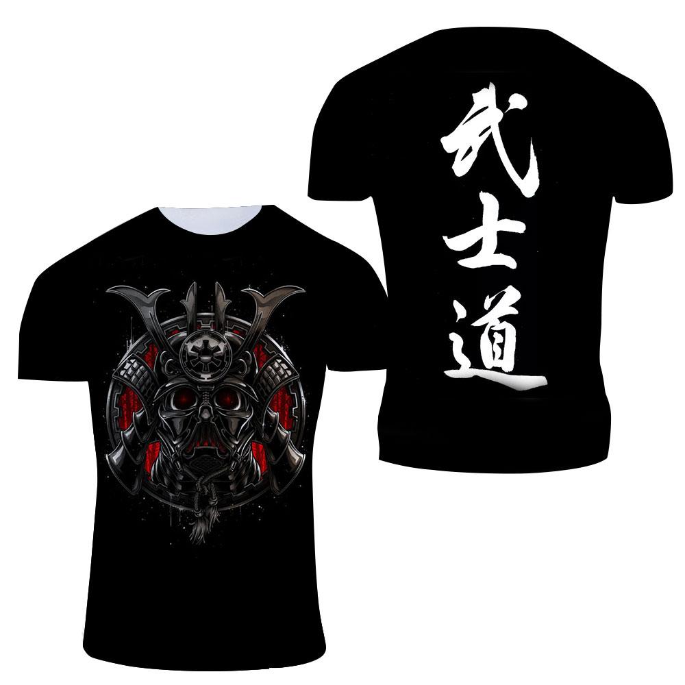 Eksklusiv design Bushido Kul T-skjorte Sommermote Menn Uformell personlighet Japansk Samurai-mønster trykt Streetwear-t-skjorter