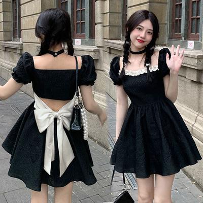 French Pure and Horny Backless Dress Summer New Style Women's Clothing Celebrity Temperament Waist-hugging and Looking Tall and Small Puffy Skirt