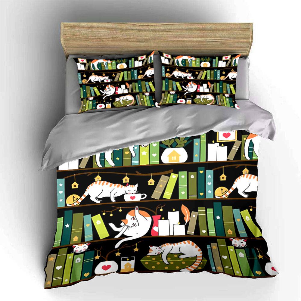 Cats, books, candles, plants. Bedding sets Duvet cover sets Duvet covers Pillowcases(1*Duvet Cover 2*Pillowcases without duvet insert)