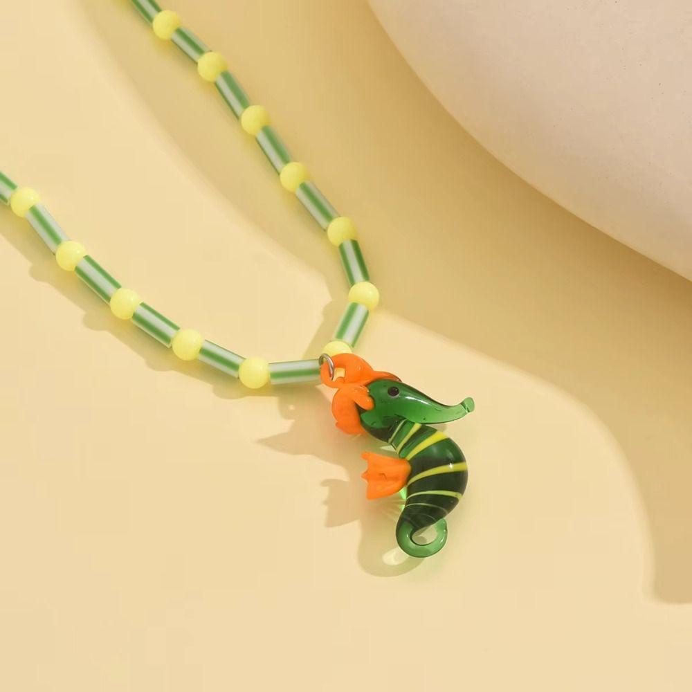 Tropical Island Seahorse Pendant Colorful Glass Beaded Necklace Women and Girls