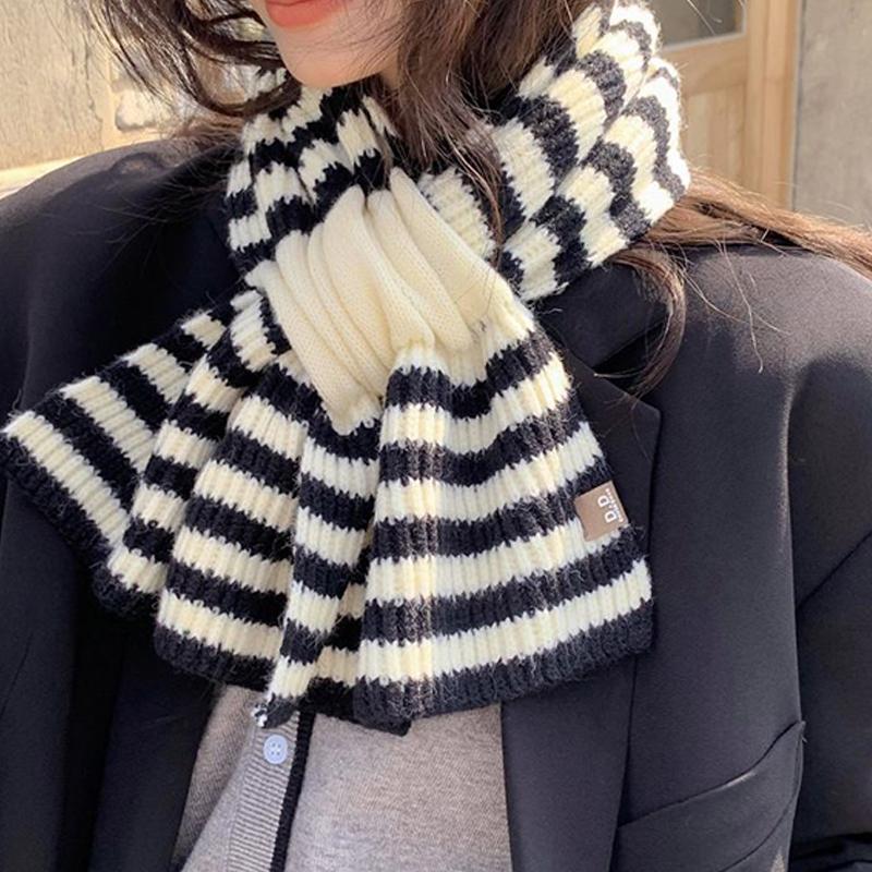 Striped Cross Scarf Women'S Autumn And Winter Korean Lazy Pullover Wool Scarf Versatile  Scarf
