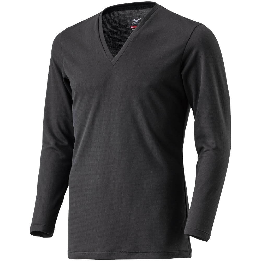 Mizuno Breath Thermo for Daily Sleeve Size C2JAA612 Underwear, Heat-Generating Innerwear, Thin, Use, V-Neck 3/4 Shirt, Men's, Black, LL,
