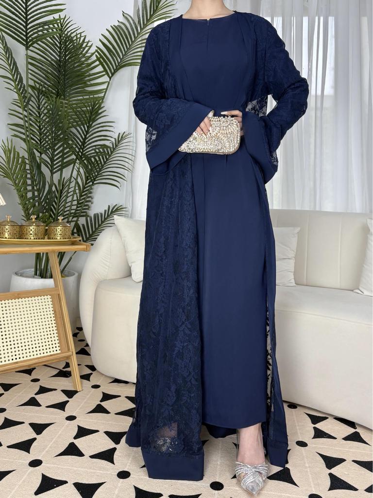 Damen Islamisches Spitzen Zweiteiliges Traditionelles Kleid