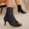 Fashion Women's Stiletto Boots 2025 Summer New Casual High-top Sandals Fashion Banquet High-heeled Black Lace-up Sandals 7cm 9cm.