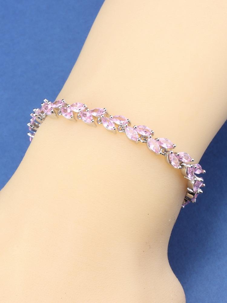 10-Colors Zircon Wedding Party Fine Jewelry Accessories Charm Chain Link Leaf Bracelet Girls For Women