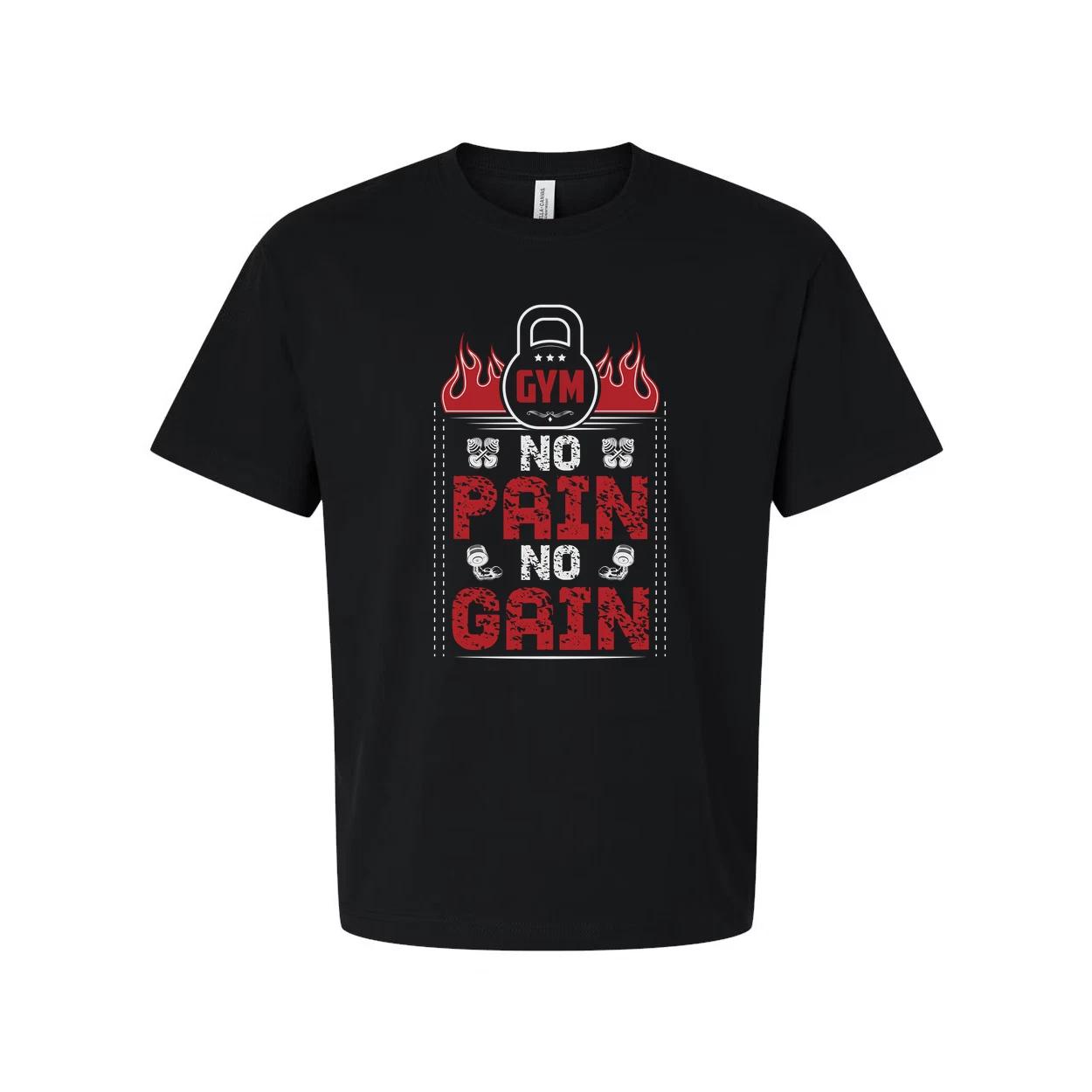 

Unisex No Pain No Gain Gym Graphic T Shirt With Flames Design For Fitness Enthus 4XL
