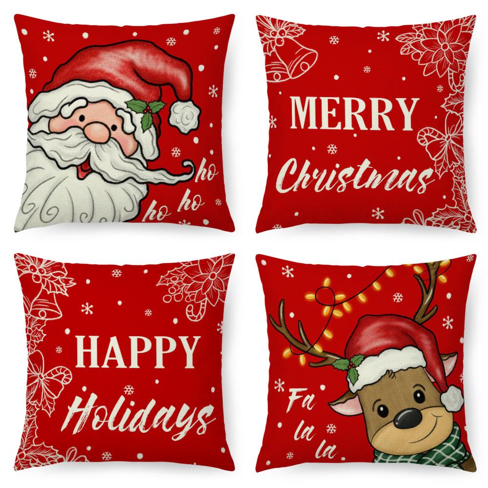 Imitation Linen Pillow Case Home Decoration Christmas Pillow Four-piece Set Living Room Sofa Cushion Cover Bedroom Pillow