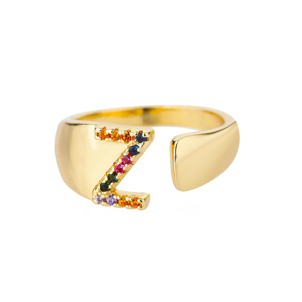 Rainbow Zircon Letter Rings For Women Mote Chunky Bred Letter AZ Rustfritt stål Ring Bryllup Boho Smykker Gave 2024