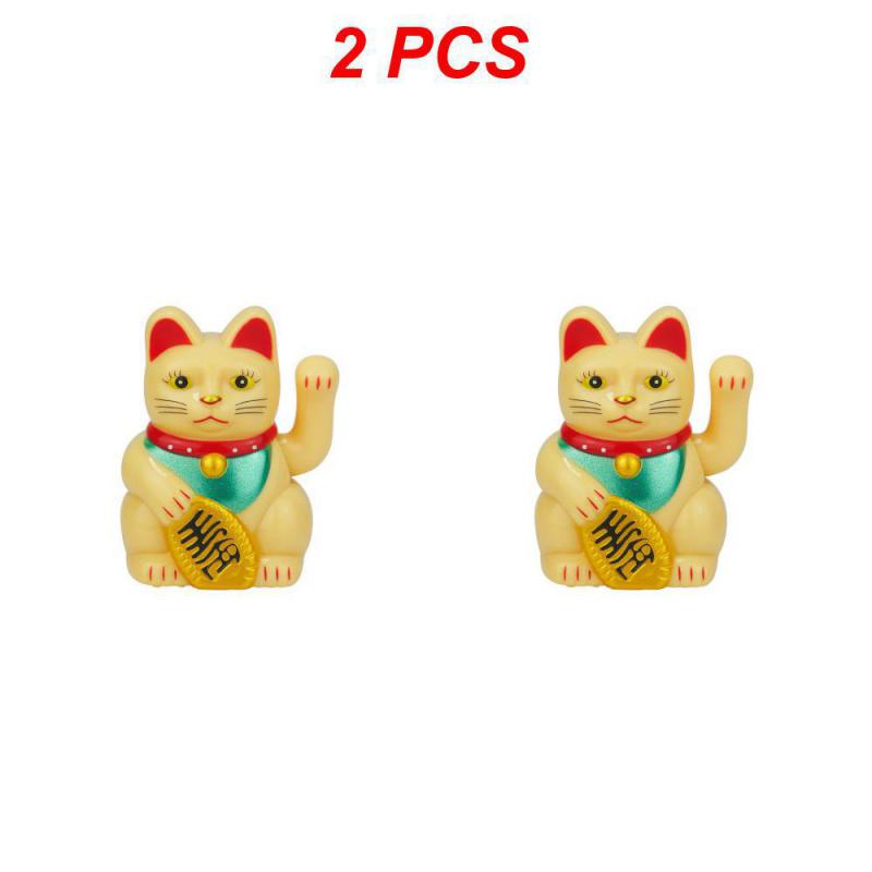 1/2PCS Lucky Cat Decoration Mini Solar Automatic Waving Fortune Figurine Cat Car Decoration Statue Home Desktop Auto Interior