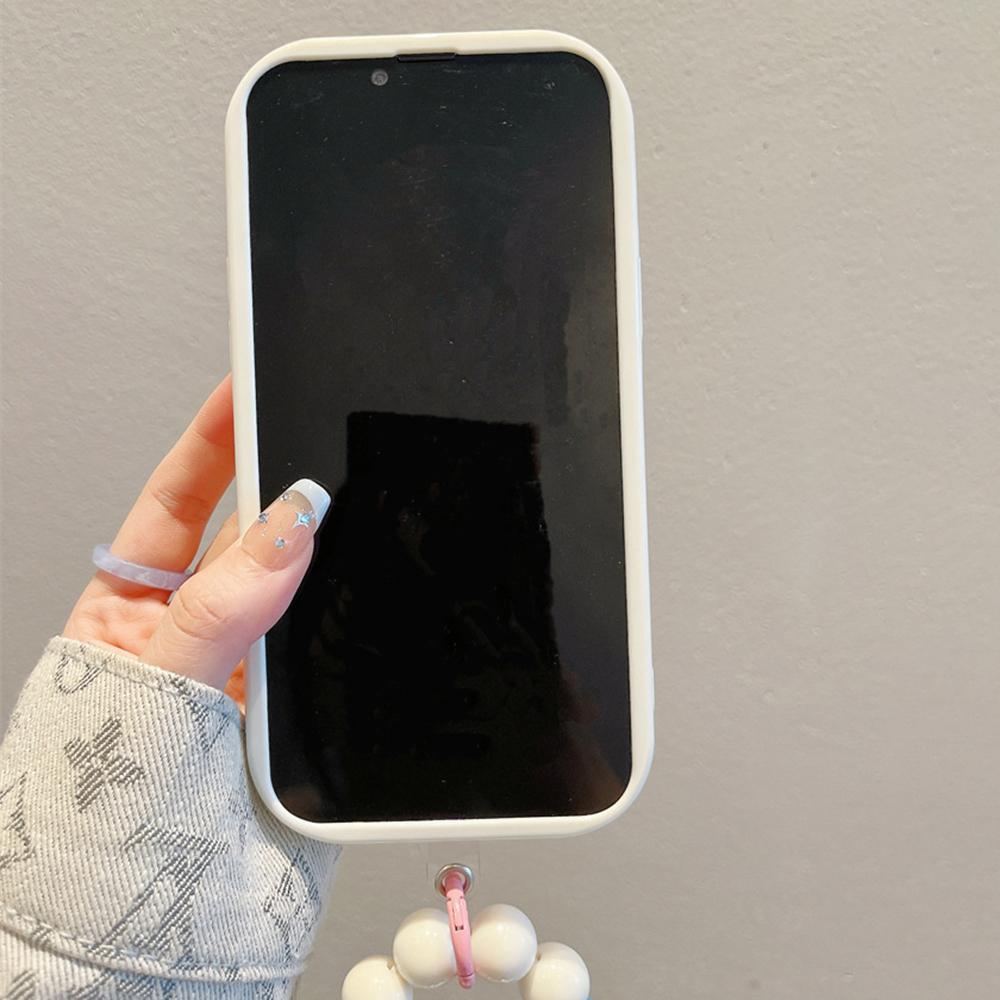 For iPhone 16 Pro Case Rainbow Graffiti 3D Heart Decor Silicone Phone Cover with Beaded Strap