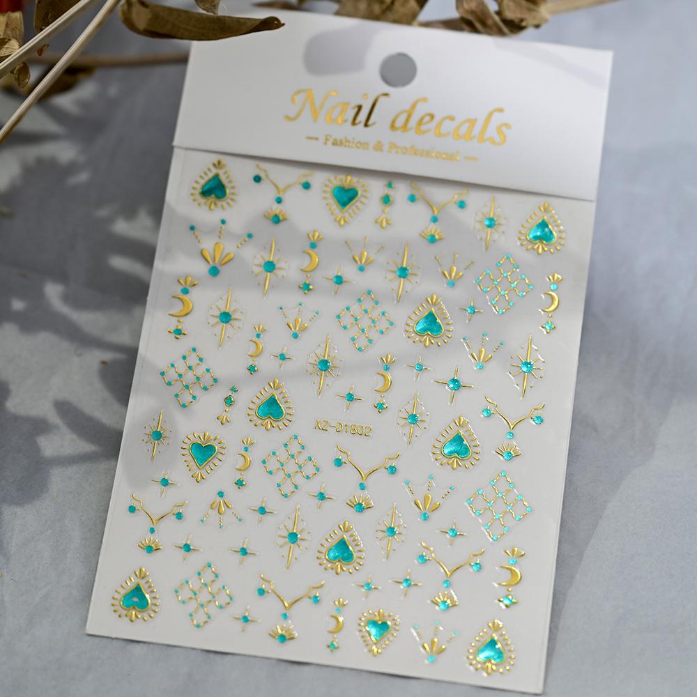 1pcs 3D Bronzing Gold Love Nail Art Stickers Holographic Stars Sun Starlight DIY Nail Decals Manicure Decoration