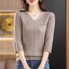 Fashion Women Clothing Solid 3/4 Sleeve Sweater Spring Autumn New Bottoming V-neck Loose Korean Casual Knitted Pullovers Tops