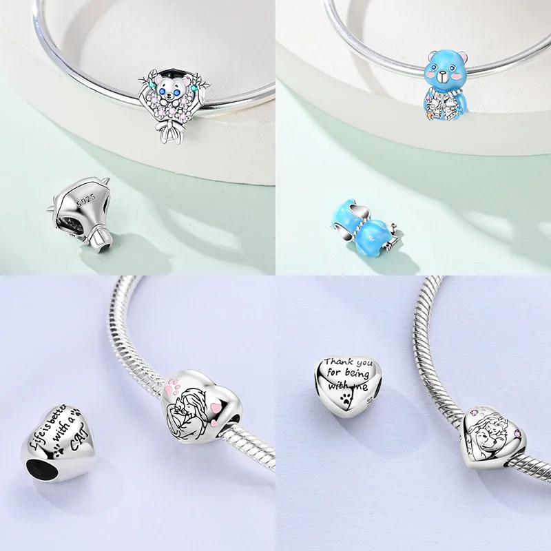 Brand New Copper Metal Cute Animals Charm Bead Component Love Pet Cat Claw Bead Components Heart Pink Zircon Hollow-carved Do It Yourself Authentic