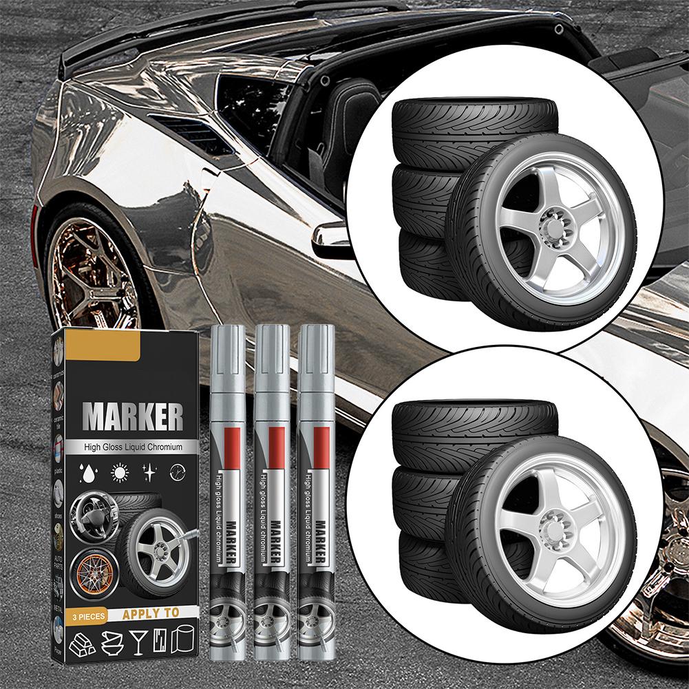 3pcs Chrome Marker Pen Permanent Marker For Car Bike Motor Tires Tyre Marker Paint Pen Rubber Tyre Marker Metallic Markers