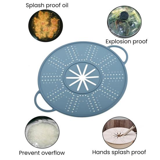 Anti-spill Lid Silicone High Temperature Resistant Reusable Kitchen Cover with Anti-scald Handrails Steam Hole Design