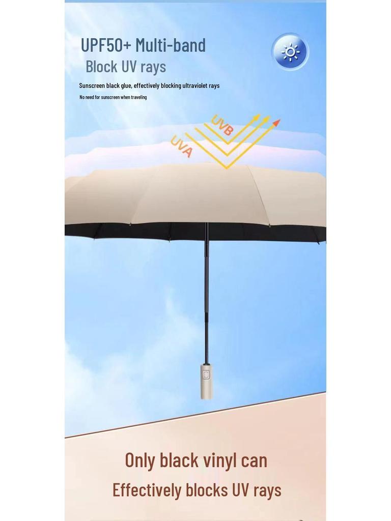 24-ribbad automatisk förstärkt svart lim vikbar paraply - Solskydd & Regnskydd