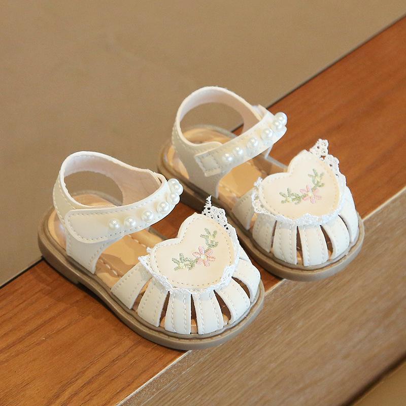 

Baby Sandals Hollowed-out Breathable Toddler Girls Walking Shoes Cute Lace 2025 Summer New Kids Beach Shoes Casual Non-slip 15 бежевый