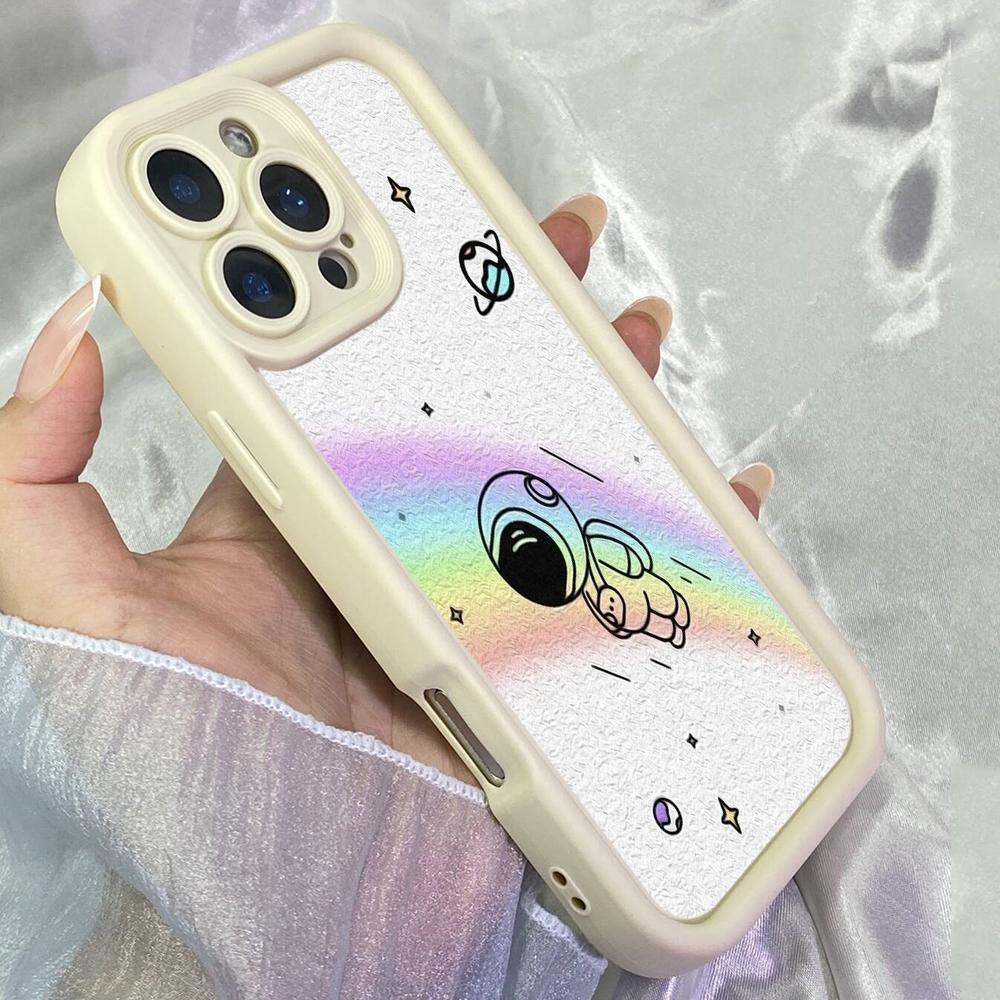 JT442 Rainbow Cosmos Astronauts for iPhone 17 16 15 14 13 Pro Max Samsung S26 S25 Ultra A17 A07 A56 A16 Xiaomi 15T Redmi 15c Note 14 13 12 Soft Case